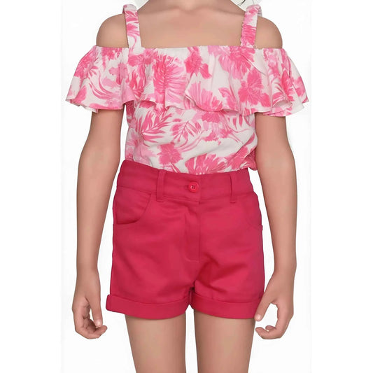 Blush Soleil Floral Cold-Shoulder Top & Shorts Set