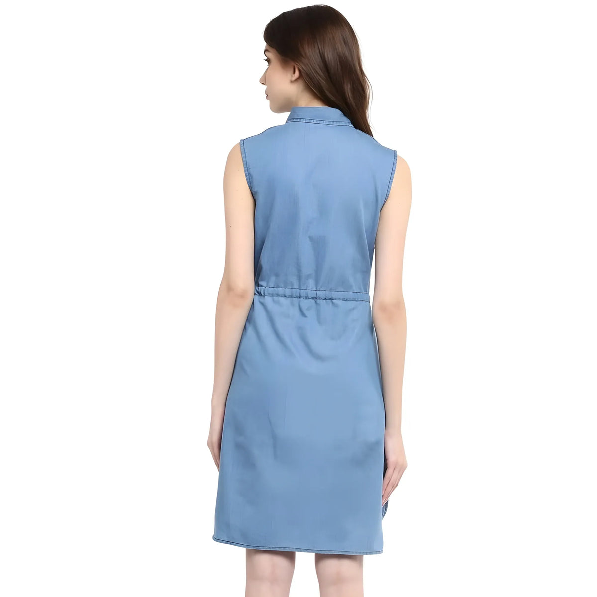 Women's Denim Solid Sleeveless Dress (blue) | Women Signature Collection