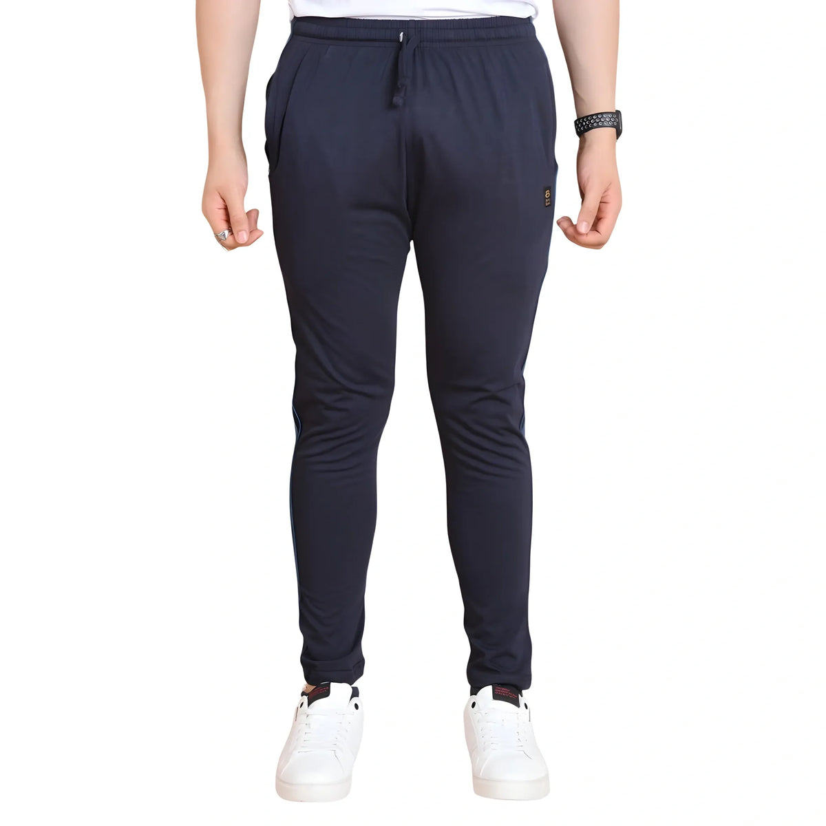 Men's Casual Cotton Striped Full Length Track Pant (navy) | Men Signature Collection