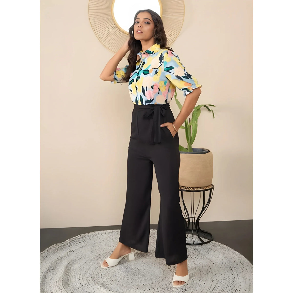 Women's Polyester Floral Half Sleeves Jumpsuit (multicolor) | Women Signature Collection