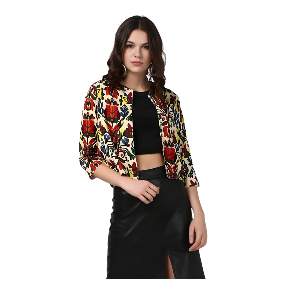Women's Polyester Floral 3 4th Sleeves Shrug (multicolor) | Women Signature Collection