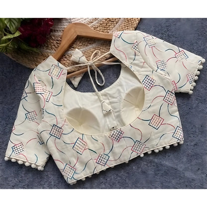 Ivory Pri Women's Cotton Printed Half sleeve Round Neck Padded Readymade Blouse