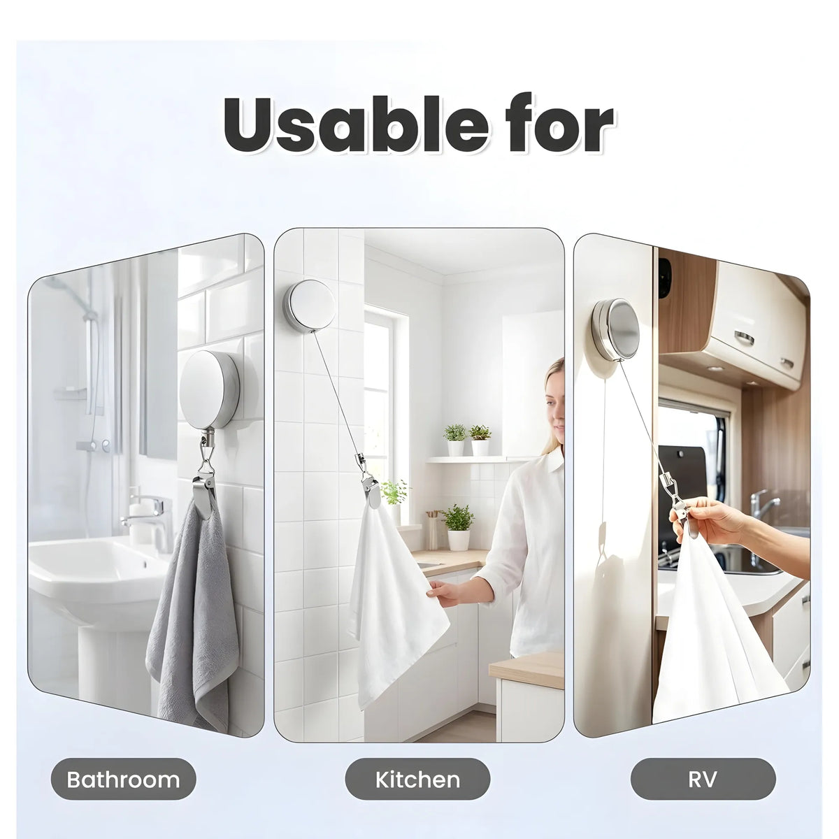Sterling Essential Stainless Steel Retractable Dish Towel Holder Clips