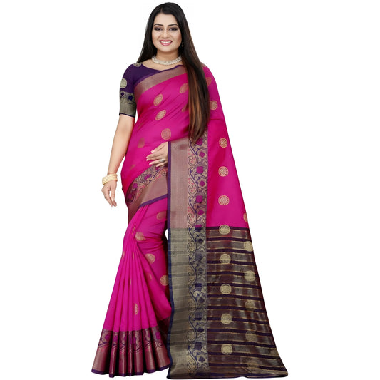 Women's Silk Blend Woven Saree With Unstitched Blouse 5.5mtr (blue Pink) | Women Signature Collection