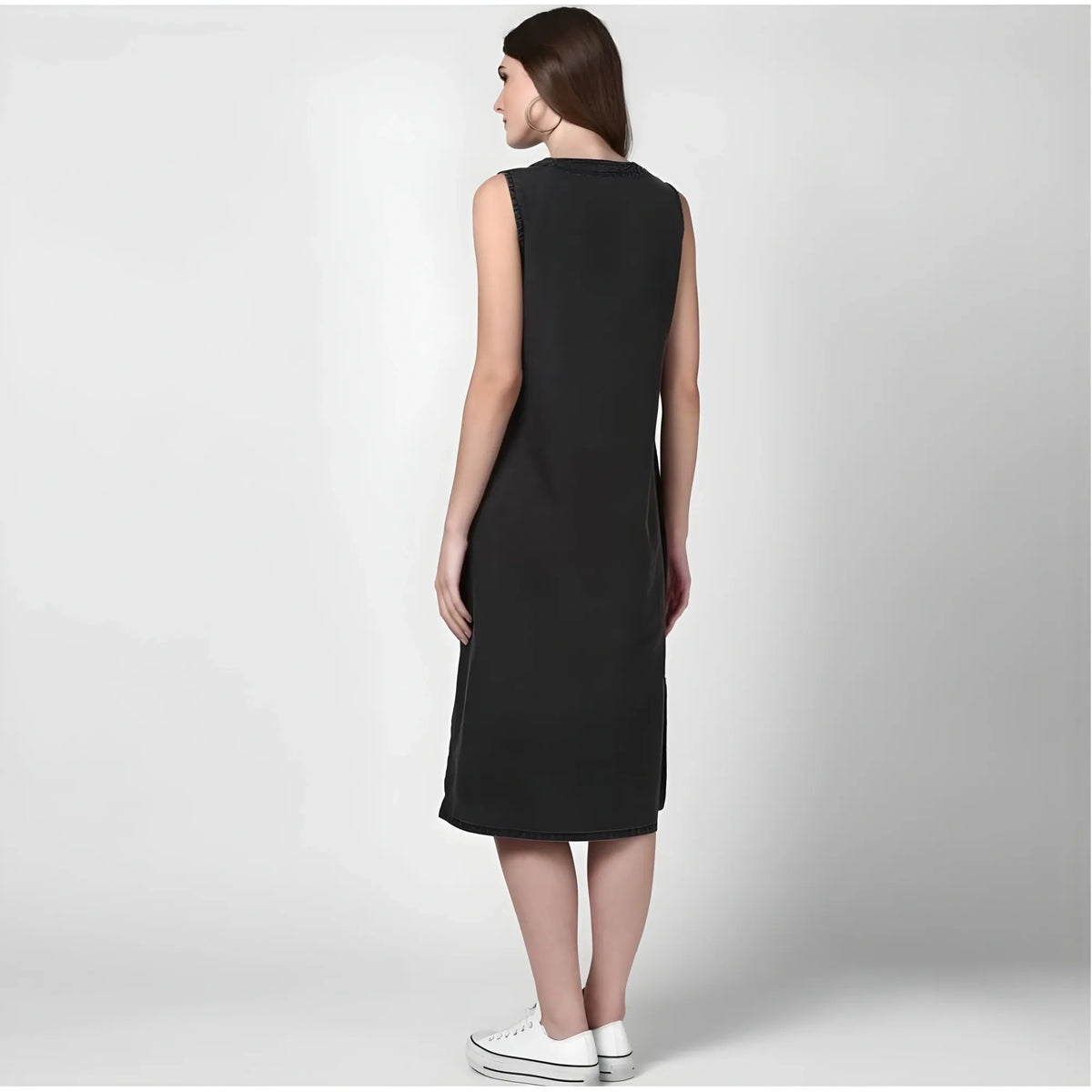 Women's Denim Solid Sleeveless Dress (black) | Women Signature Collection