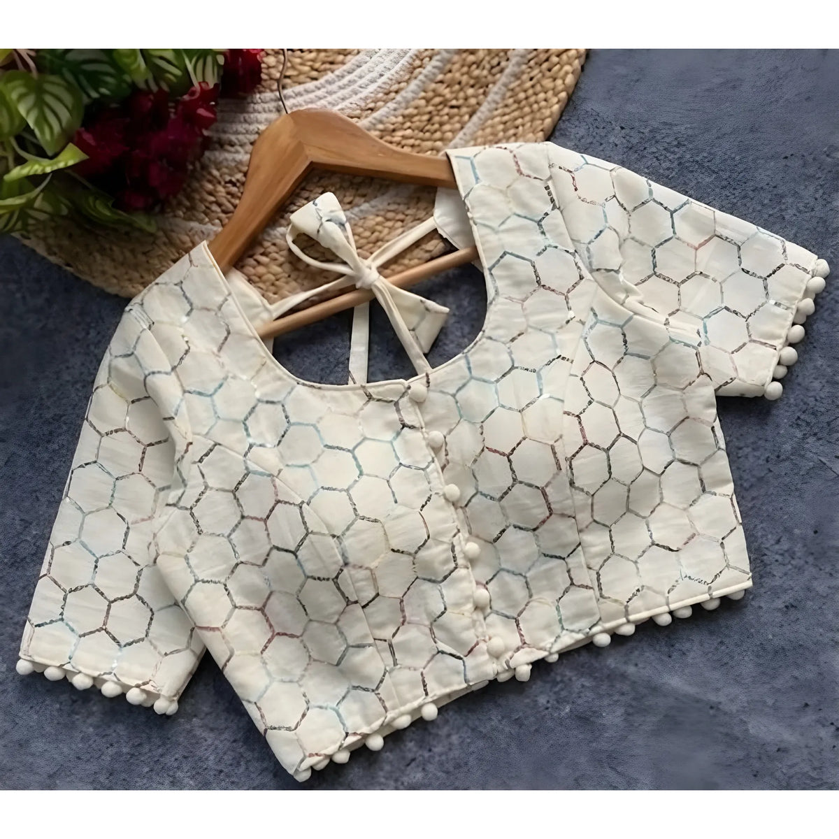 Ivory Pri Women's Cotton Printed Half sleeve Round Neck Padded Readymade Blouse