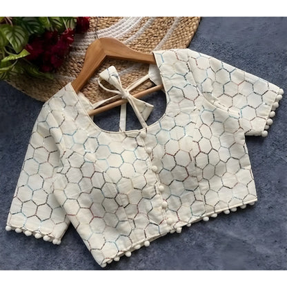 Ivory Pri Women's Cotton Printed Half sleeve Round Neck Padded Readymade Blouse
