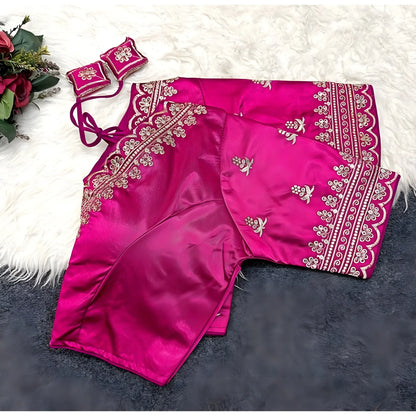 Rose Women's Satin Embroidered Half sleeve V-Neck Padded Readymade Blouse