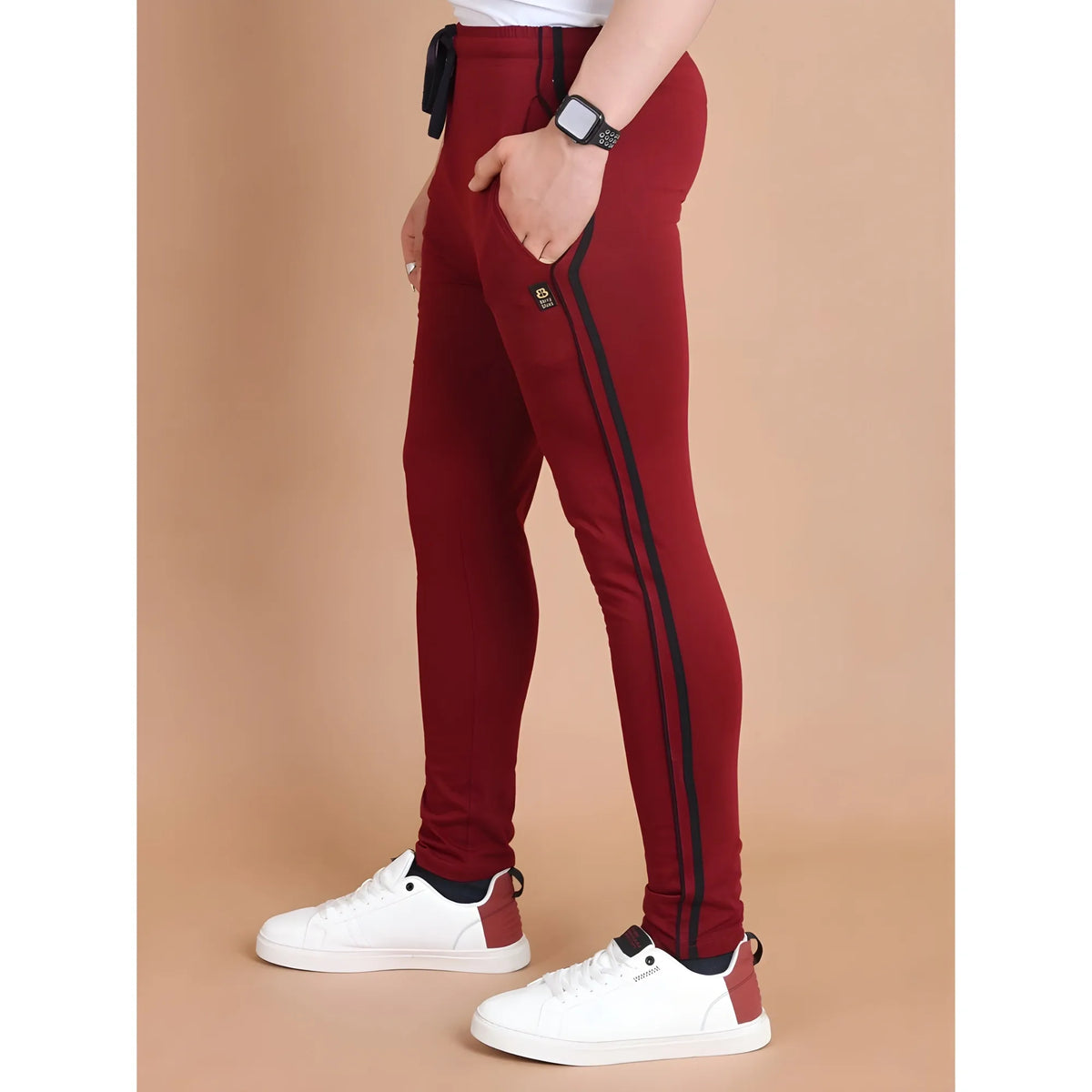 Men's Casual Cotton Striped Full Length Track Pant (maroon) | Men Signature Collection