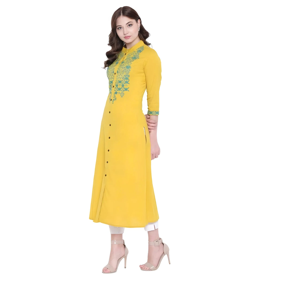 Women's Khadi Embroidered Kurti (yellow, Khadi) | Women Signature Collection