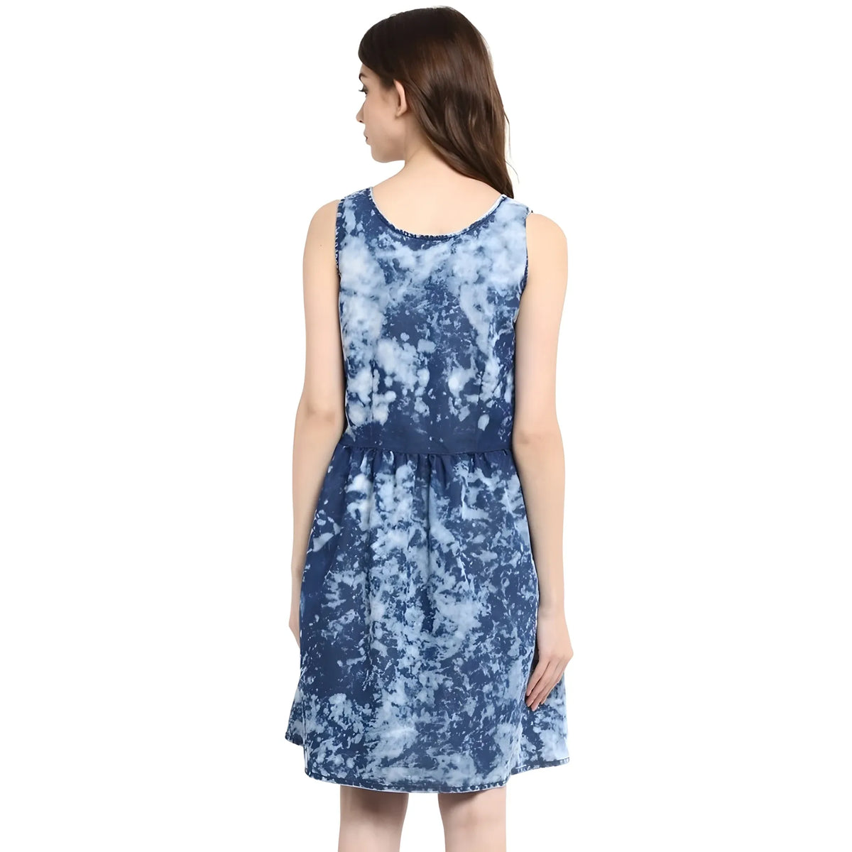 Women's Denim Tie &amp; Dye Sleeveless Above Knee Dress (blue) | Women Signature Collection