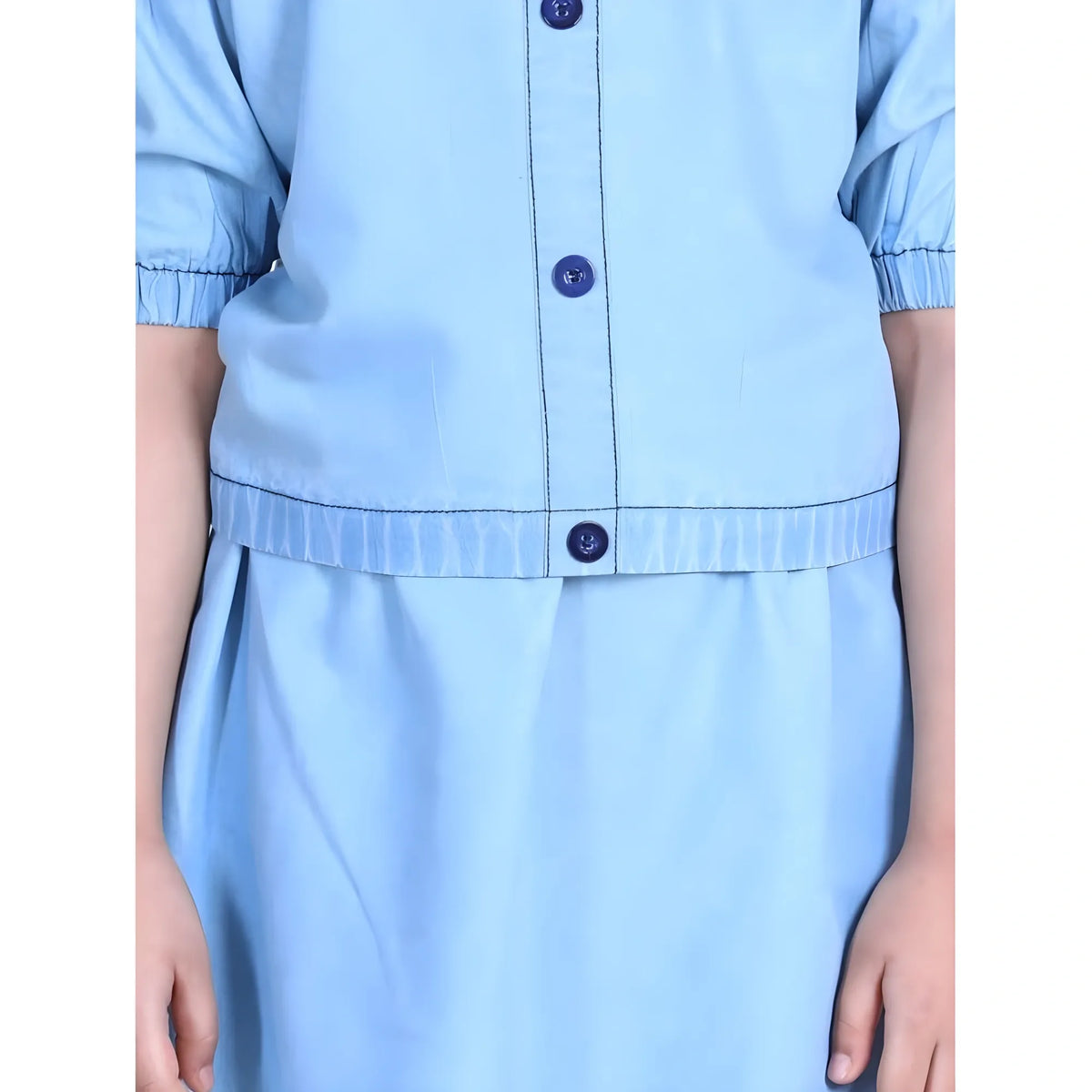 Girl's Denim Solid Cold Shoulder Top And Skirt Set (light Blue) | Kids Signature Collection