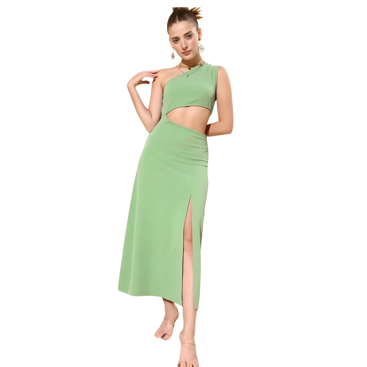 Women's Polyester Lycra Solid Sleeveless Dress (green) | Women Signature Collection