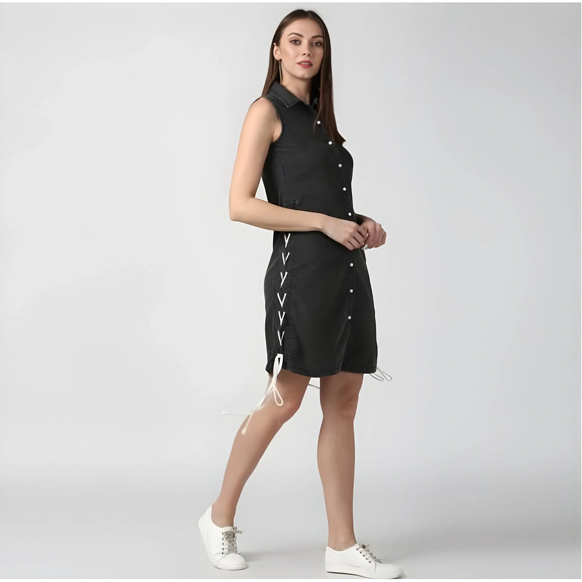 Women's Denim Solid Sleeveless Dress (black) | Women Signature Collection