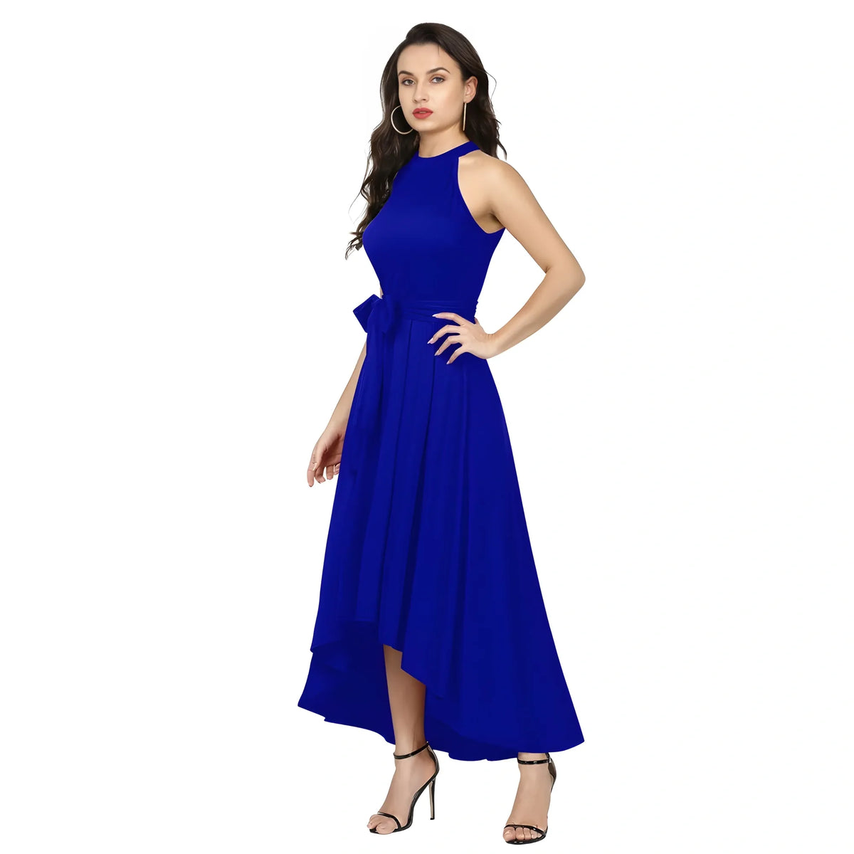 Women's Polyster Solid Halter Neck Sleeveless Dress (royal Blue) | Women Signature Collection