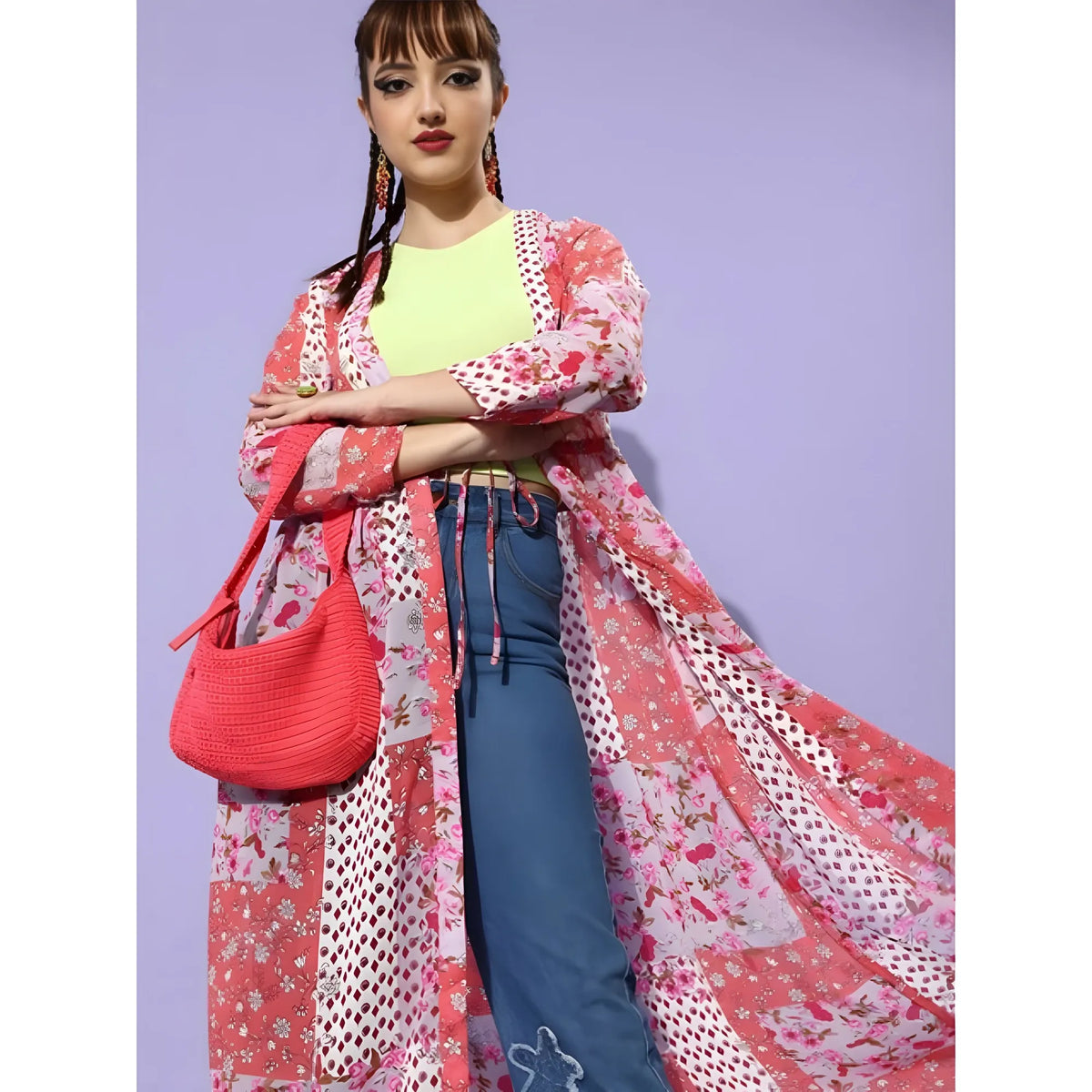 Women's Polyester Floral Long Sleeves Shrug (pink Coral) | Women Signature Collection