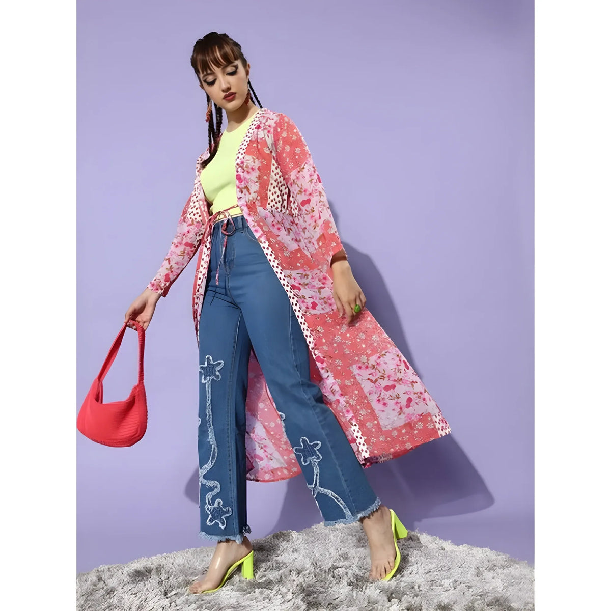 Women's Polyester Floral Long Sleeves Shrug (pink Coral) | Women Signature Collection