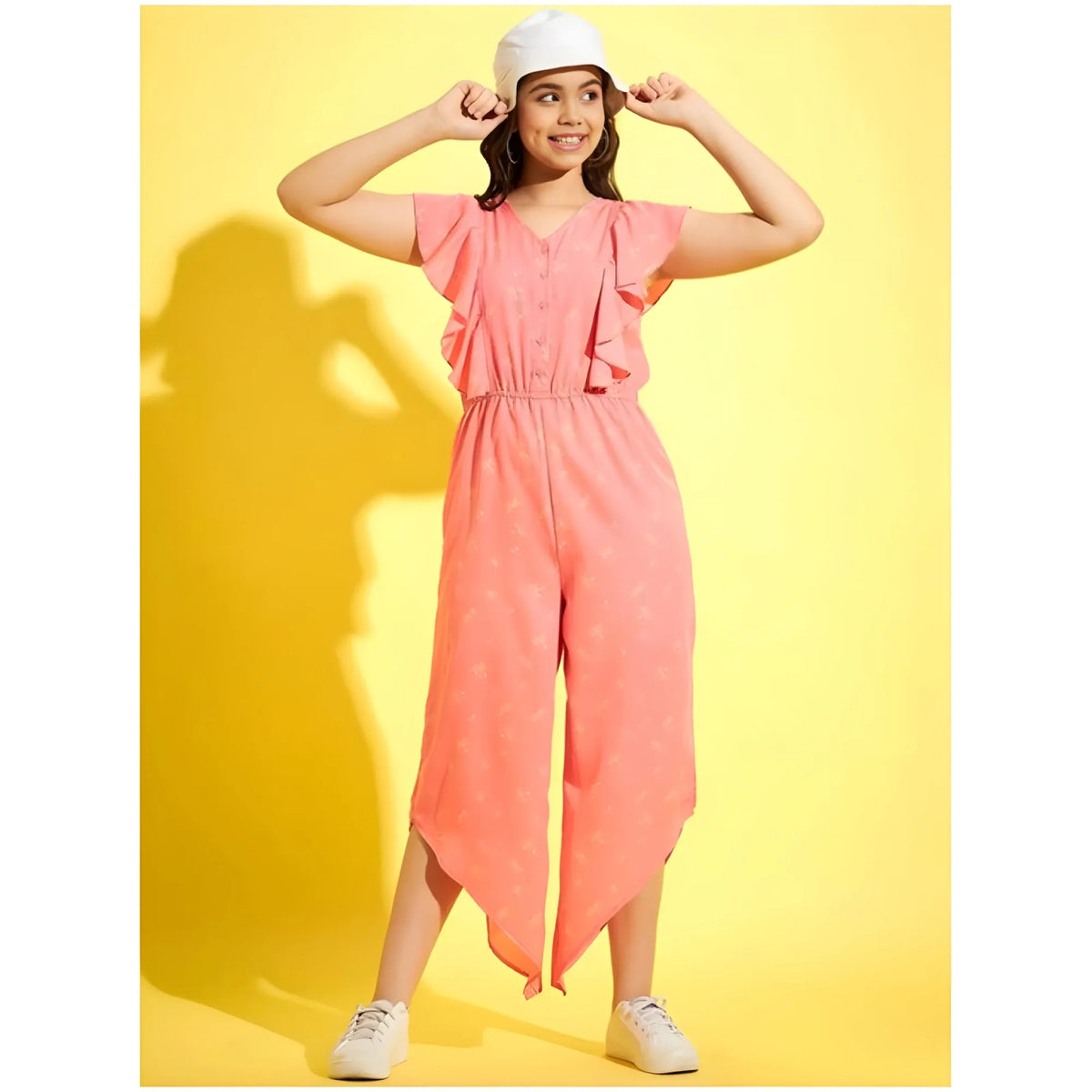 Girl's Polyester Floral Sleeveless Jumpsuit (pink) | Kids Signature Collection