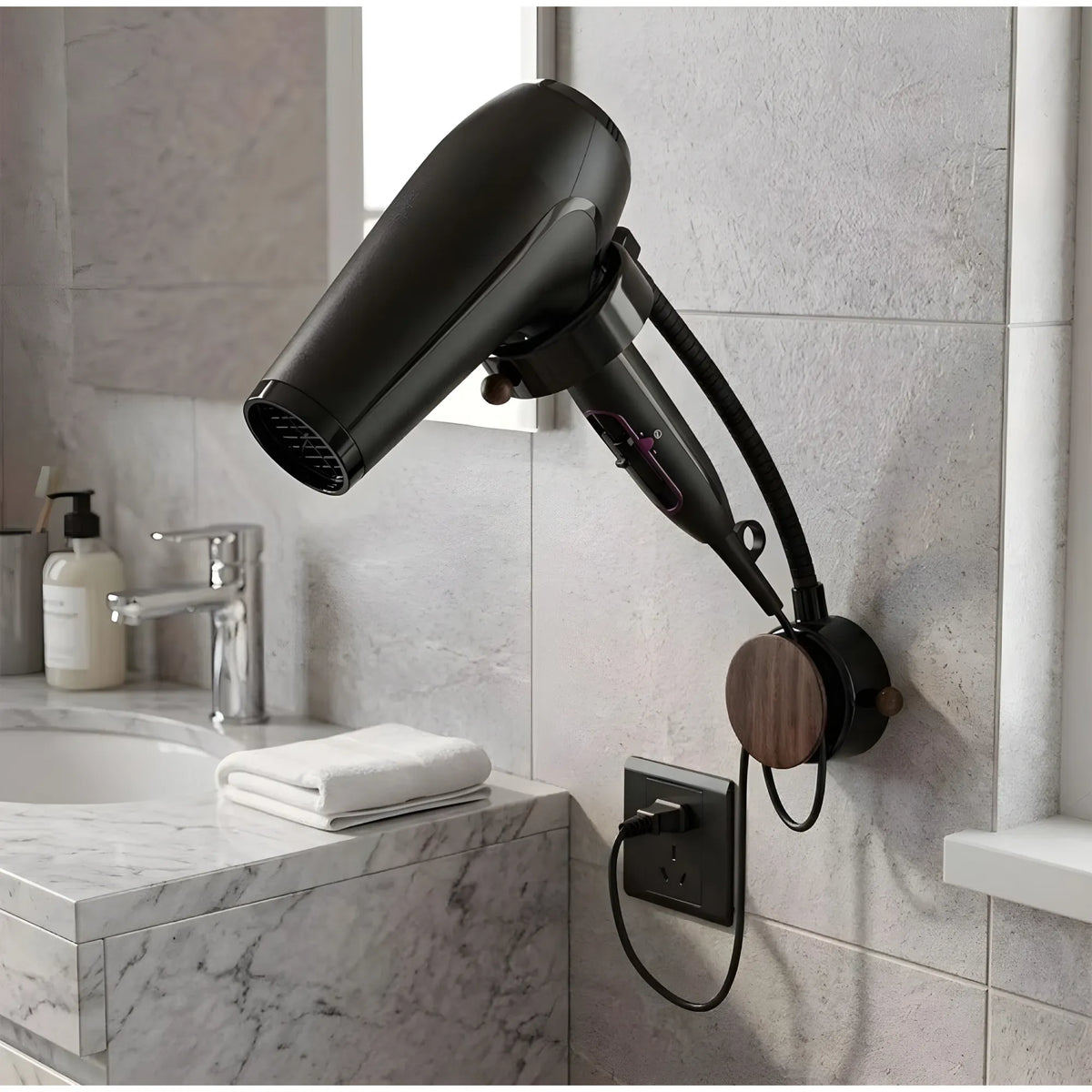 Onyx Essential Wood-Plastic Hair Dryer Holder