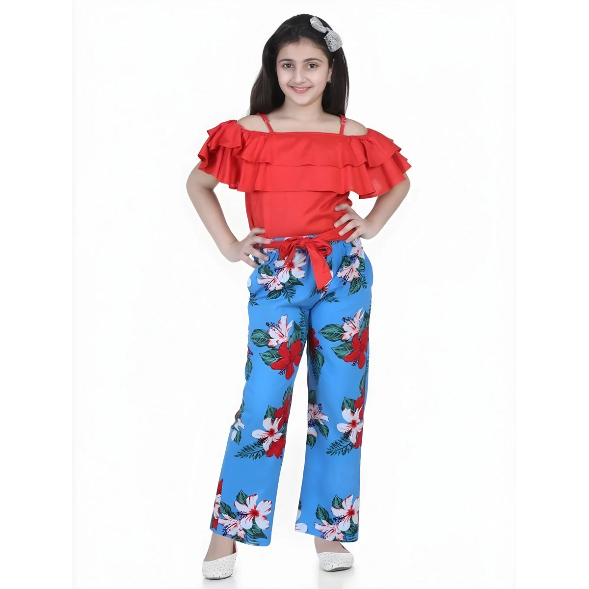 Girl's Rayon Floral Short Sleeve Top And Trouser Set (multicolor) | Kids Signature Collection