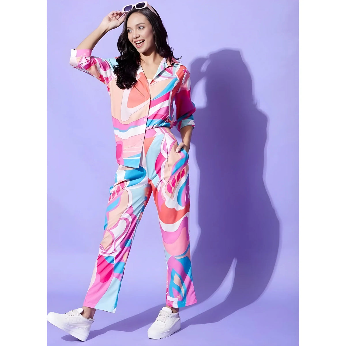 Women's Polyester Printed 3 4th Sleeve Co Ord Set (multicolor) | Women Signature Collection
