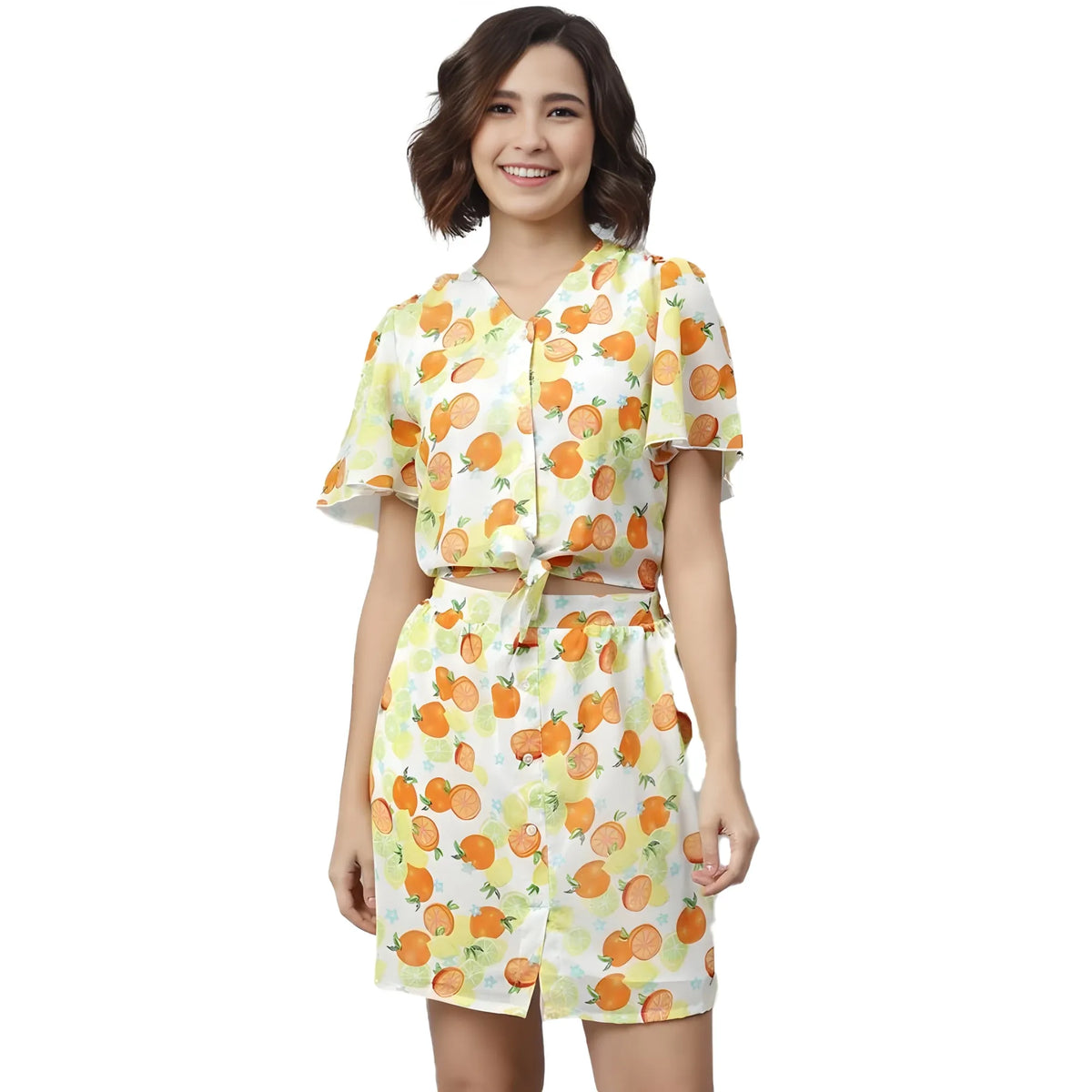 Women's Polyester Printed Flutter Above Knee Dress (orange Yellow) | Women Signature Collection