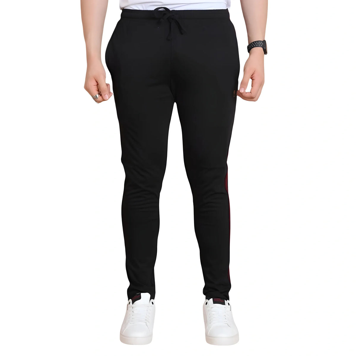 Men's Casual Cotton Striped Full Length Track Pant (black) | Men Signature Collection
