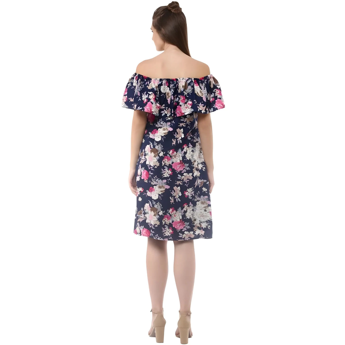 Women's Polyester Crepe Floral Half Sleeve Above Knee Dress (navy Blue) | Women Signature Collection