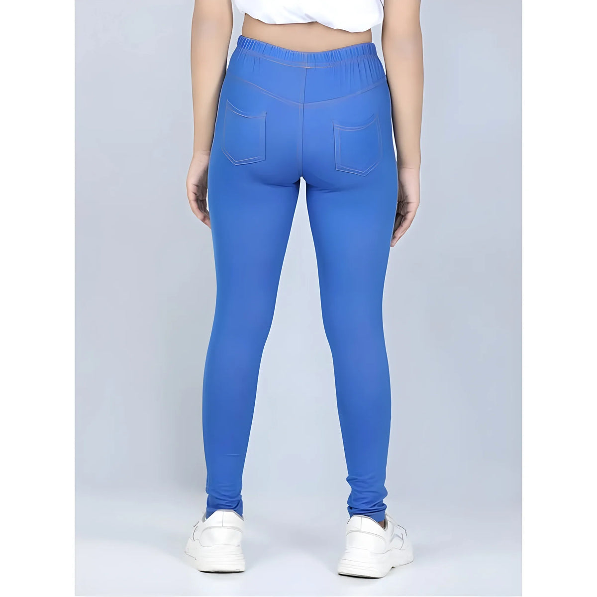 Girl's Cotton Lycra Solid Elasticated Jeggings (Blue)