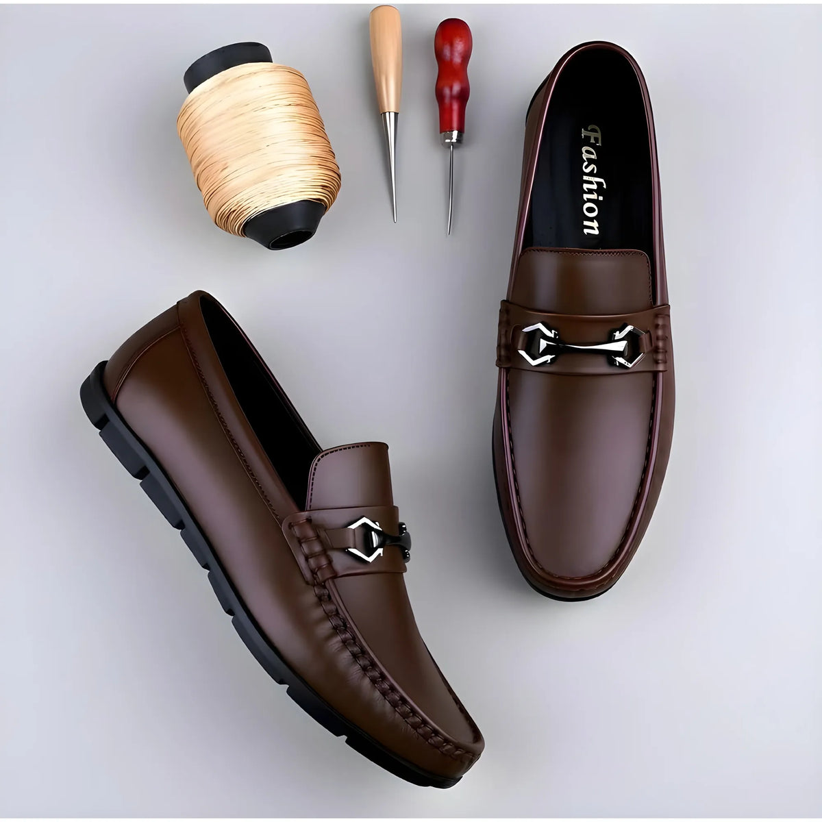 Umber Men's Synthetic Leather Solid Slip-On Casual Loafers With Metal Bit