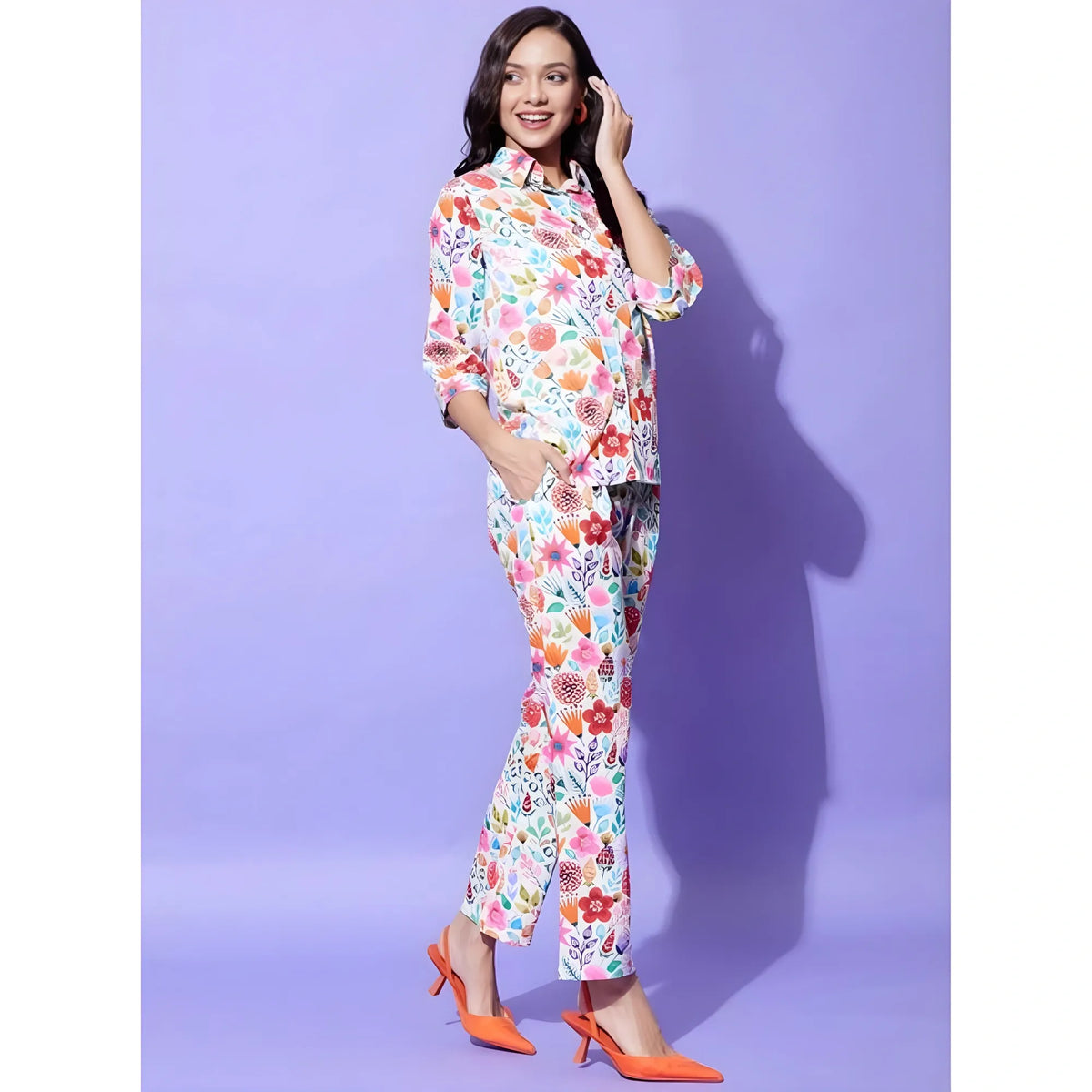 Women's Polyester Floral 3 4th Sleeve Co Ord Set (multicolor) | Women Signature Collection