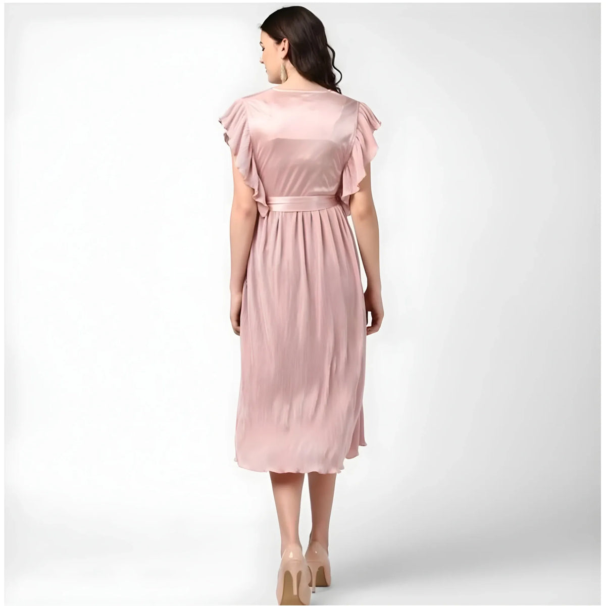 Women's Polyester Pleated Flutter Dress (champagne Gold) | Women Signature Collection