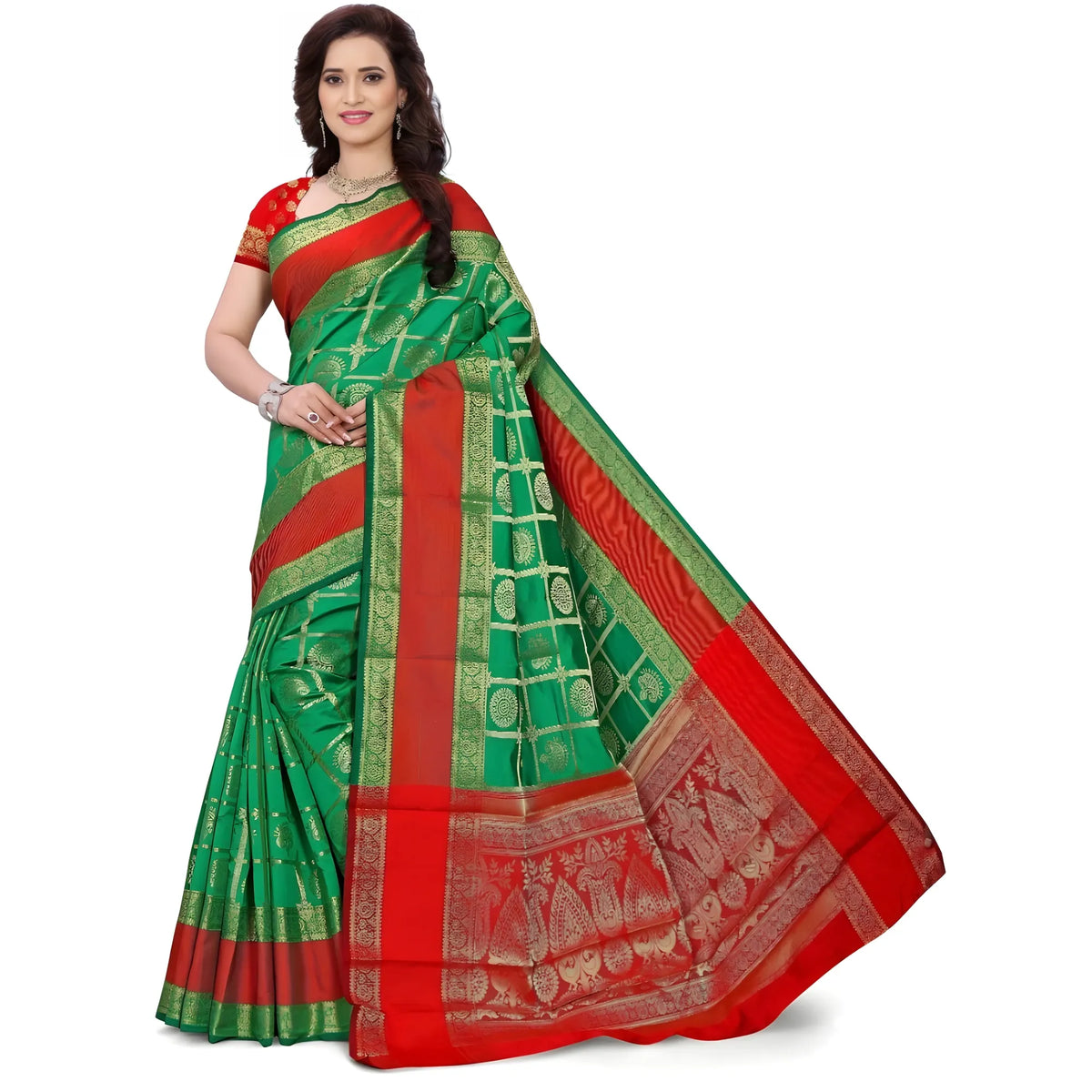 Women's Jacquard Woven Saree With Unstitched Blouse 5.5mtr (green) | Women Signature Collection