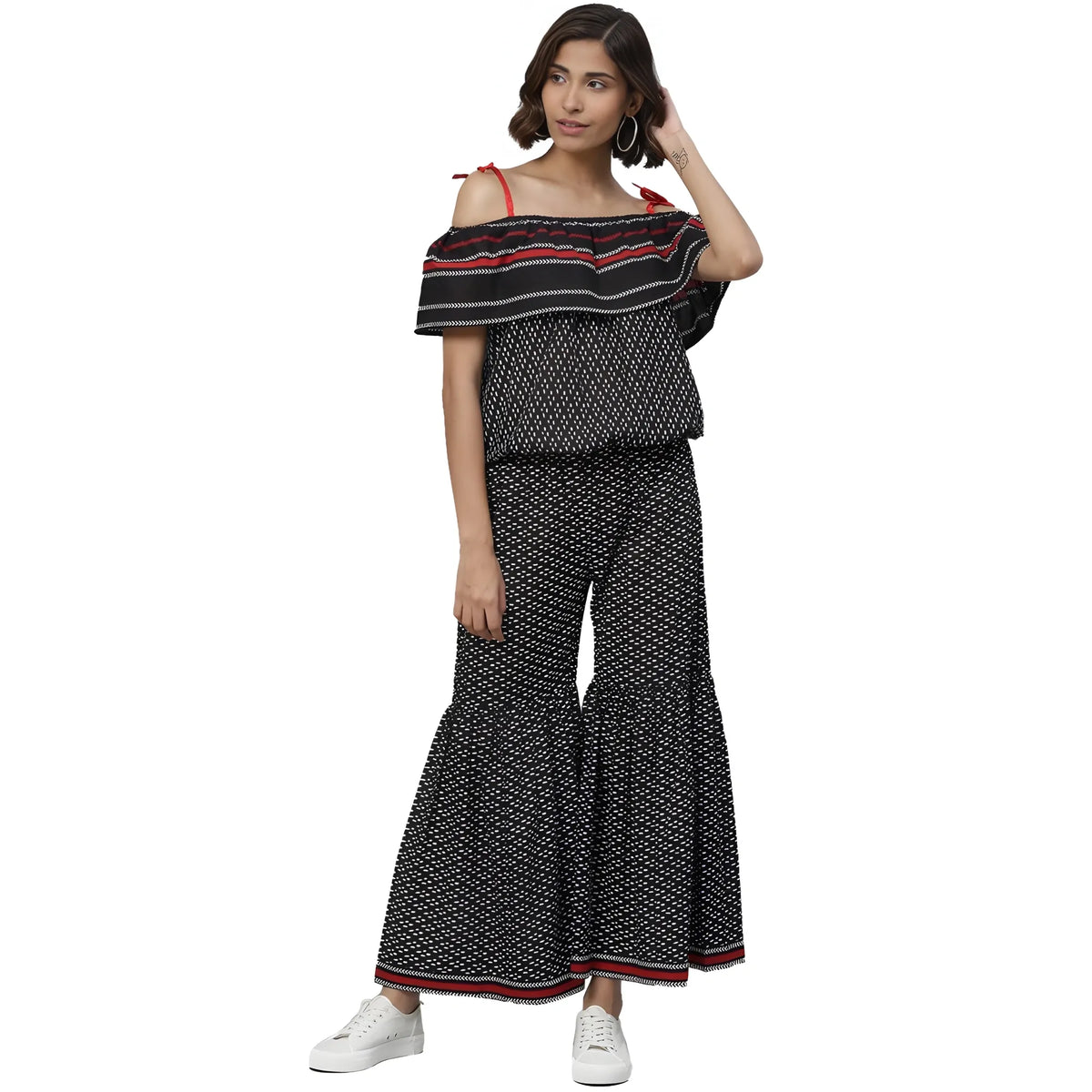 Women's Casual Shoulder Sleeve Geomatrical Printed Cotton Dress (black) | Women Signature Collection