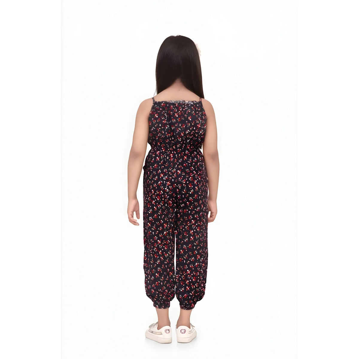 Girl's Rayon Floral Sleeveless Jumpsuit (black Red) | Kids Signature Collection