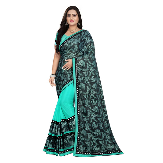 Women's Lycra Blend Saree with Blouse (Rama, 5-6 Mtrs)