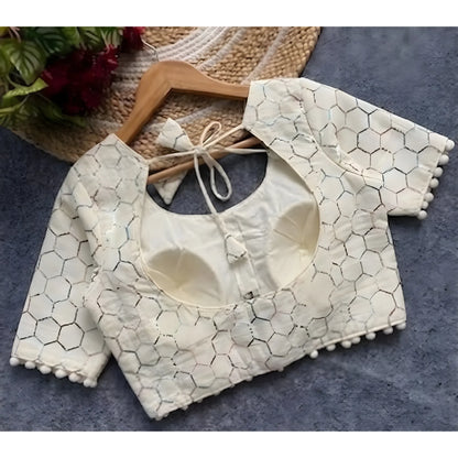 Ivory Pri Women's Cotton Printed Half sleeve Round Neck Padded Readymade Blouse