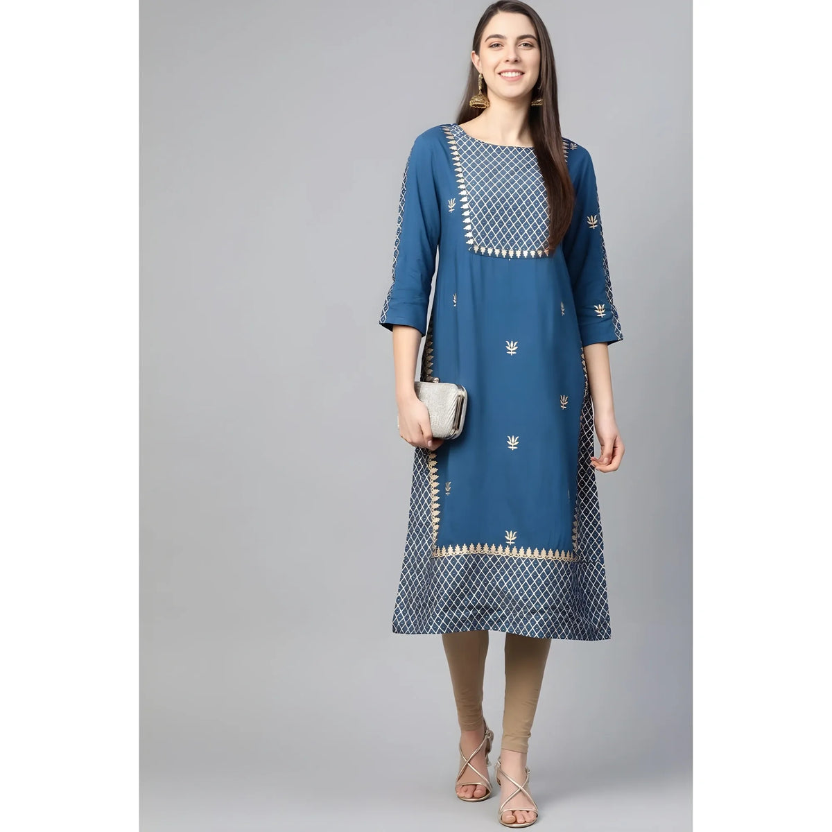 Women's Casual 3/4 Th Sleeve Floral Printed Rayon Kurti (blue) | Women Signature Collection