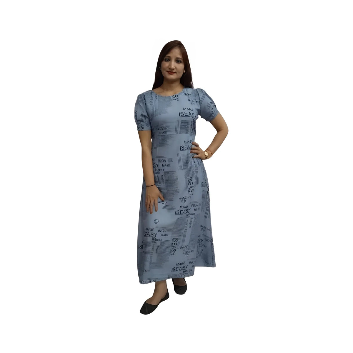 Women's Casual Crepe Half Sleeves Dress (Grey)