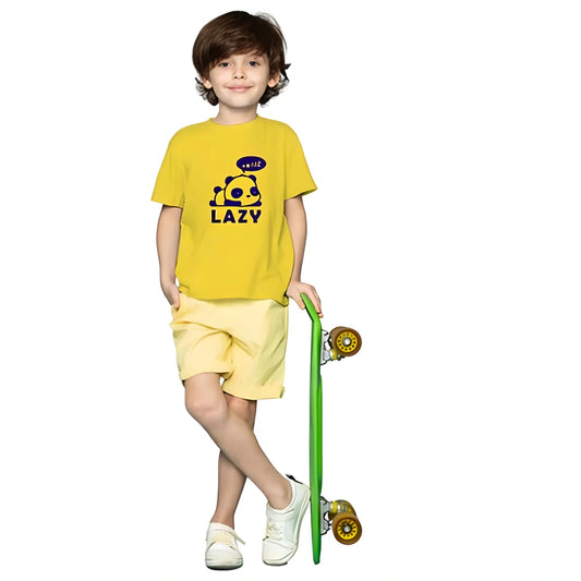 Boys Cotton Lazy Half Sleeve TShirt (Mustard)