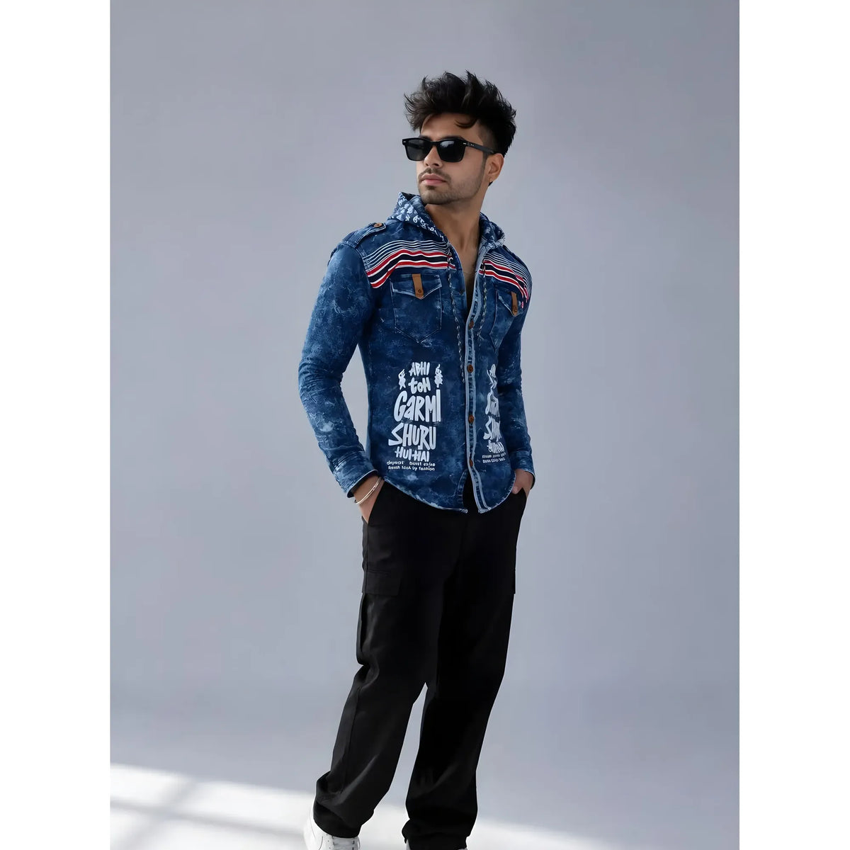 Zariya Graphic Denim Shirt