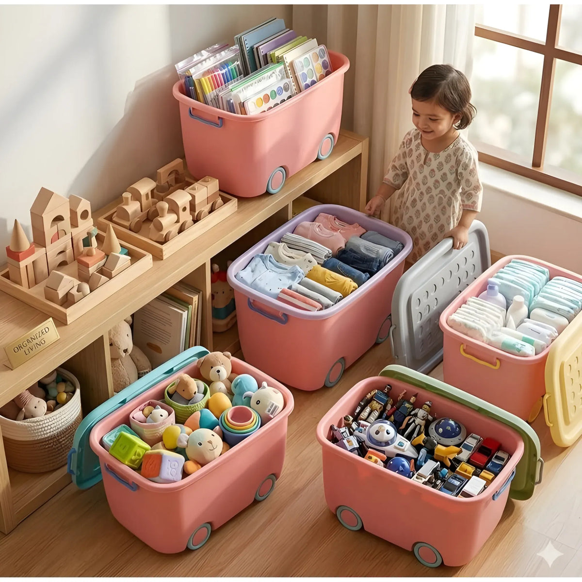Prism Essential Plastic 45 L Rolling Toy Storage Box