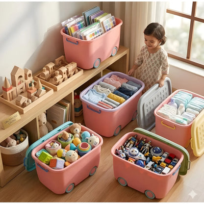 Prism Essential Plastic 45 L Rolling Toy Storage Box