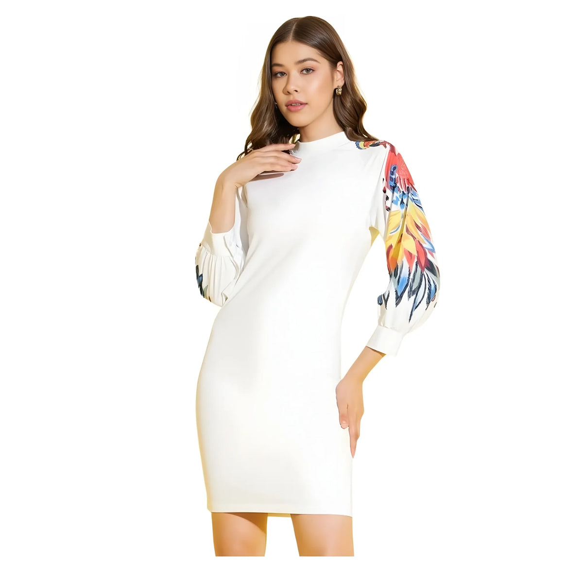 Women's Polyester Lycra Printed Long Sleeve Dress (multicolor) | Women Signature Collection