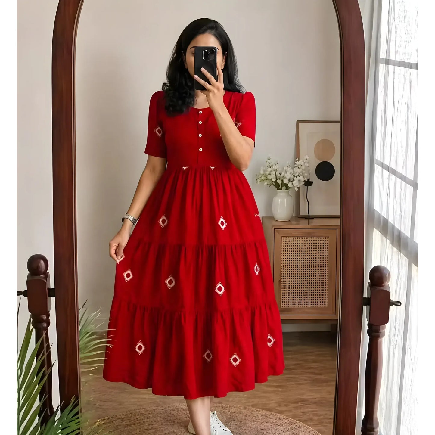 Ivory Ethnic Motif Combo Of Single Ornamentation Not Applicable Stitch Type Stitched Dress