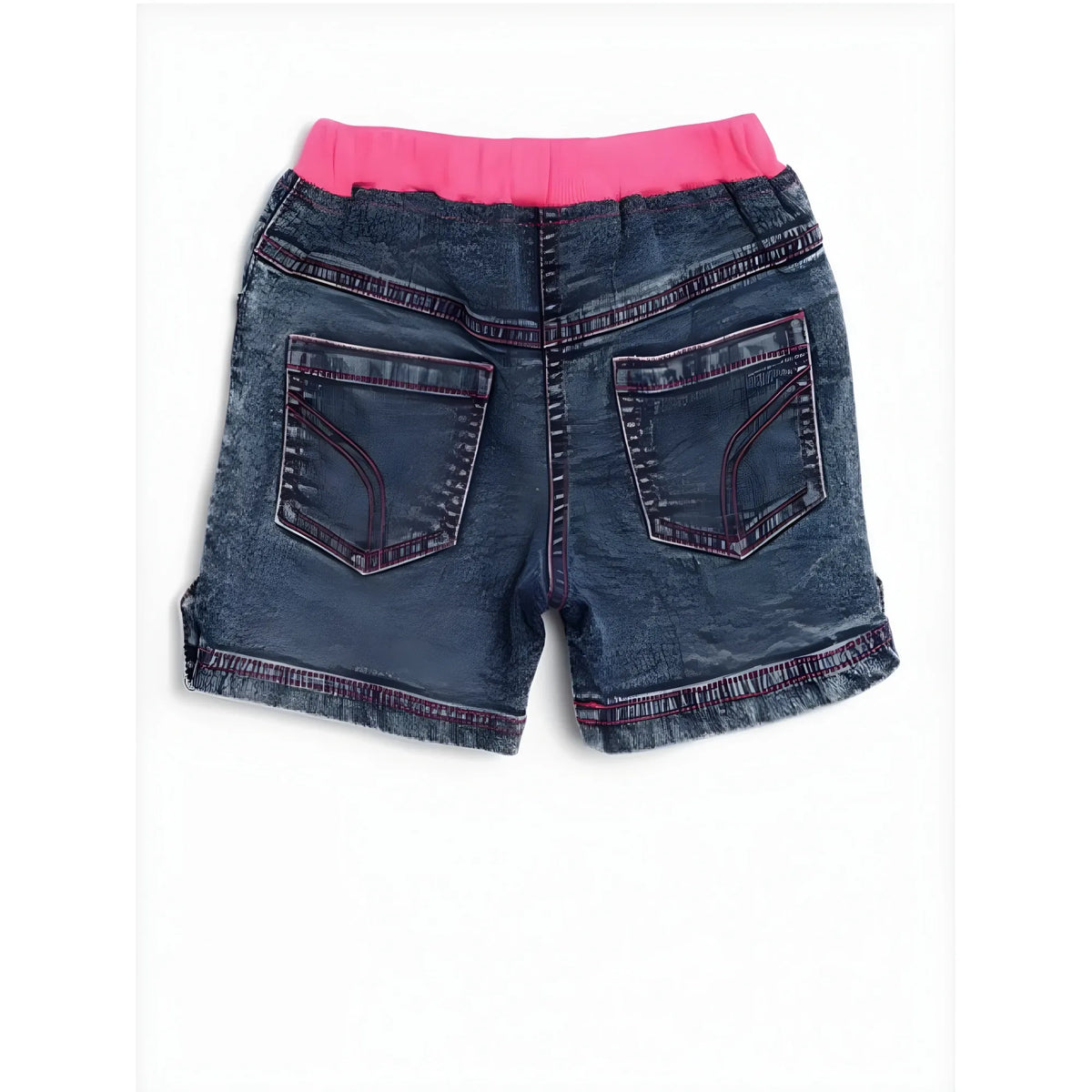 Girl's Denim Lace Inserts Sleeveless Shorts (Blue-Pink)
