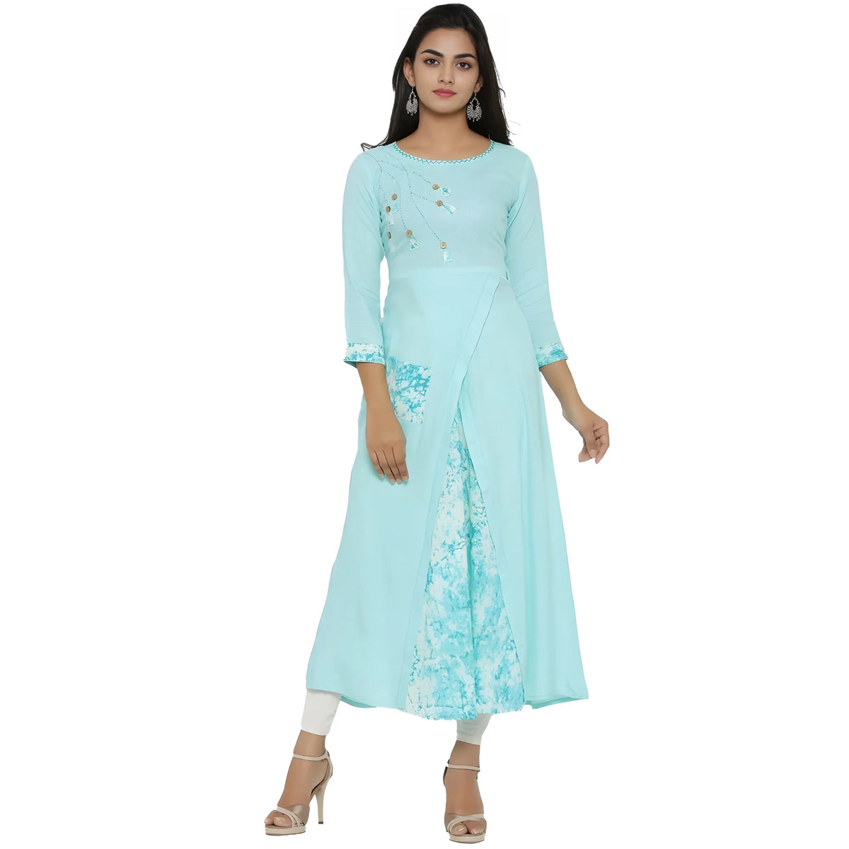 Women's Casual 3/4 Th Sleeve Embroidery Rayon Kurti (sky Blue) | Women Signature Collection