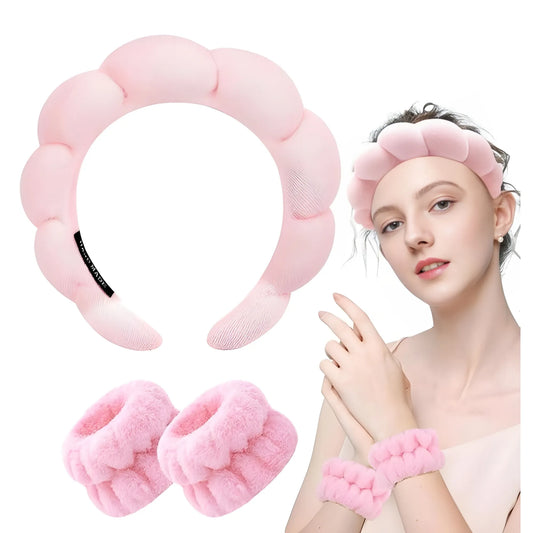 Spa Headband And Wristband Set (Pink)