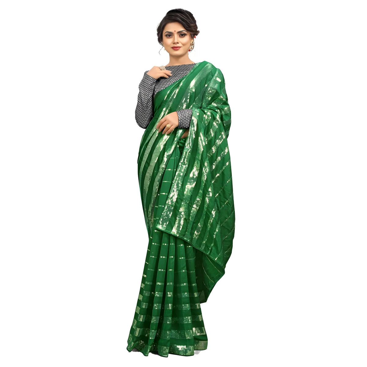 Women's Vichitra Saree With Blouse (green, 5 6 Mtrs) | Women Signature Collection