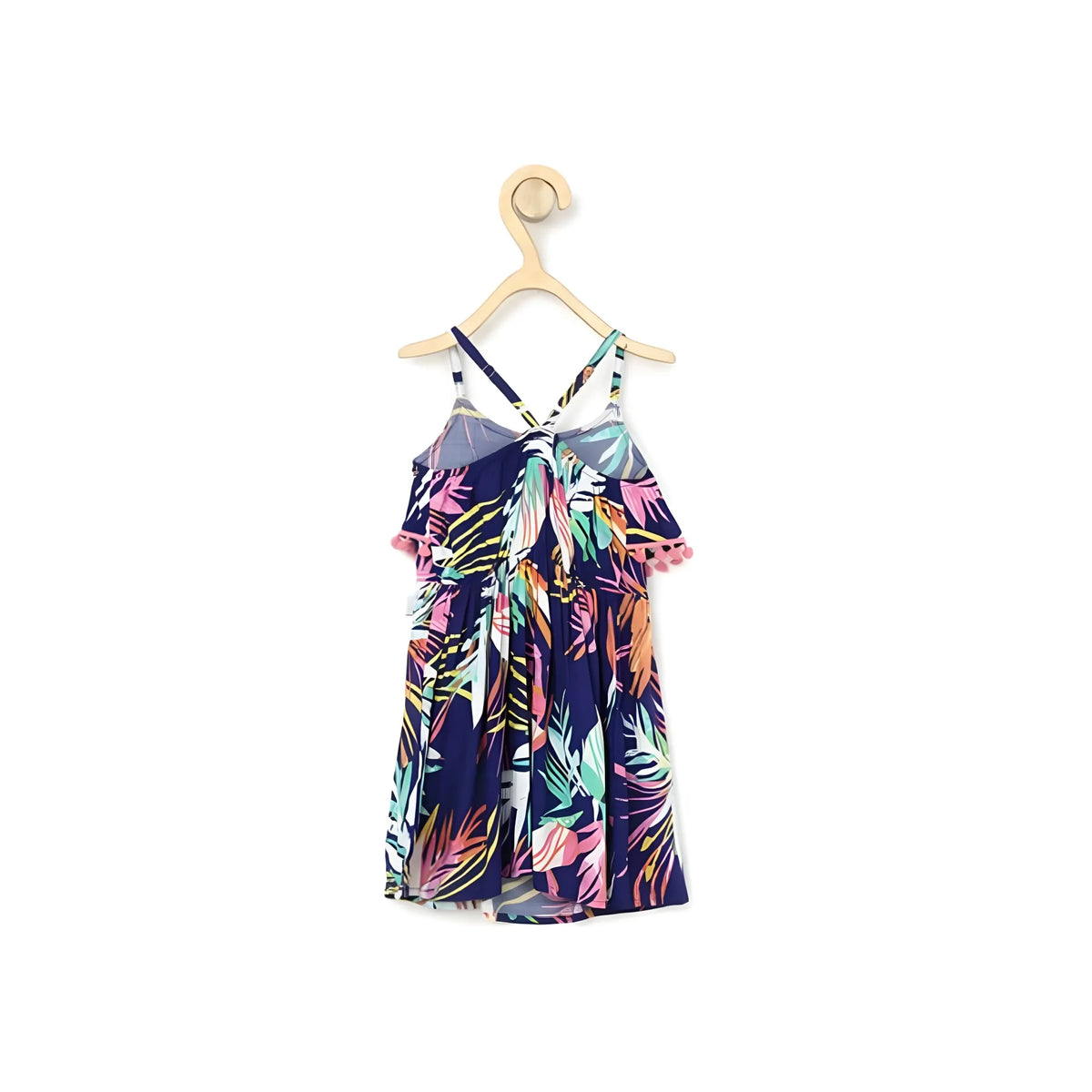Girl's Rayon Printed Shoulder Straps Dress (navy Blue) | Kids Signature Collection